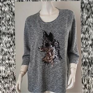 Gray Sweater with Sequin Dog Design